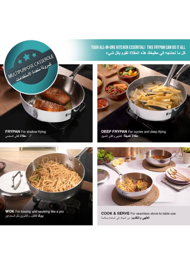 Bergner Argent Saira Saiba Triply Stainless Steel 3-Piece Cookware Set with 18cm (1.5L) Frypan, 18cm (1.8L) Casserole, Common Lid, Low-Oil Healthy Cooking, Even Heating, Induction & Gas Compatible - Image 4